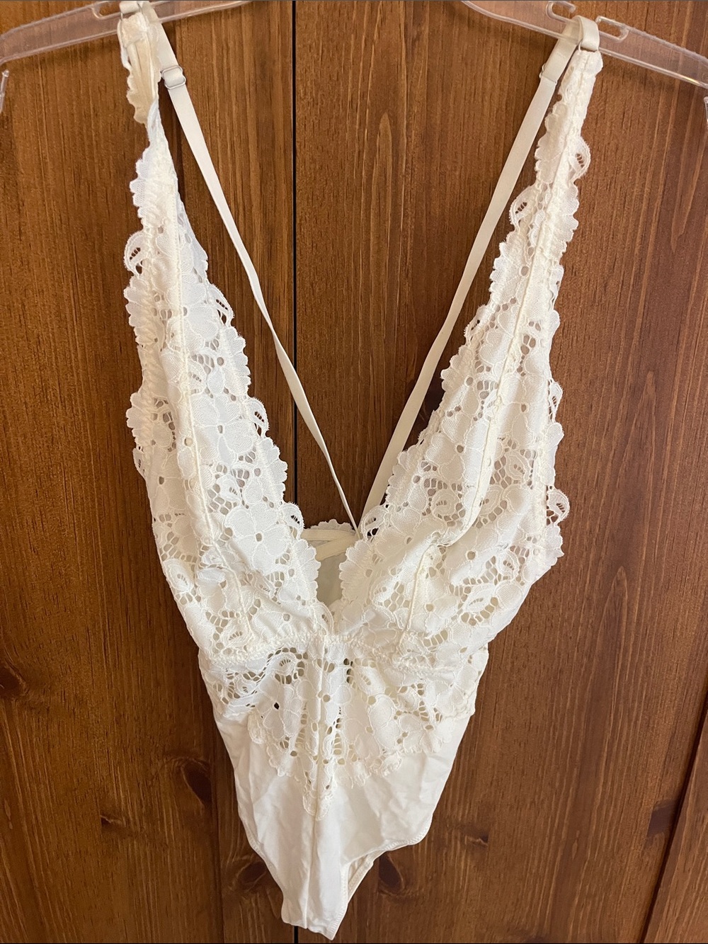 Forever 21 Cream Lace Plunge Bodysuit